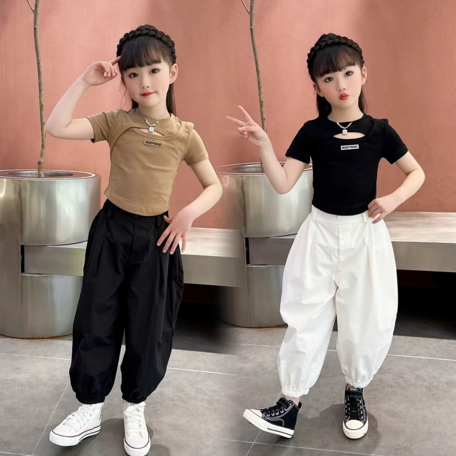 夏季女童網紅炸街套裝兒童休閒運動服夏裝女大童短袖時髦洋氣童裝