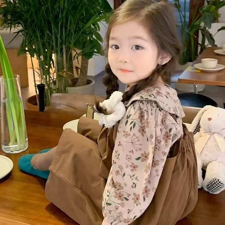 Girls floral suit children's autumn clothing Korean style style overalls two-piece set for children spring and autumn baby 2023 new style
