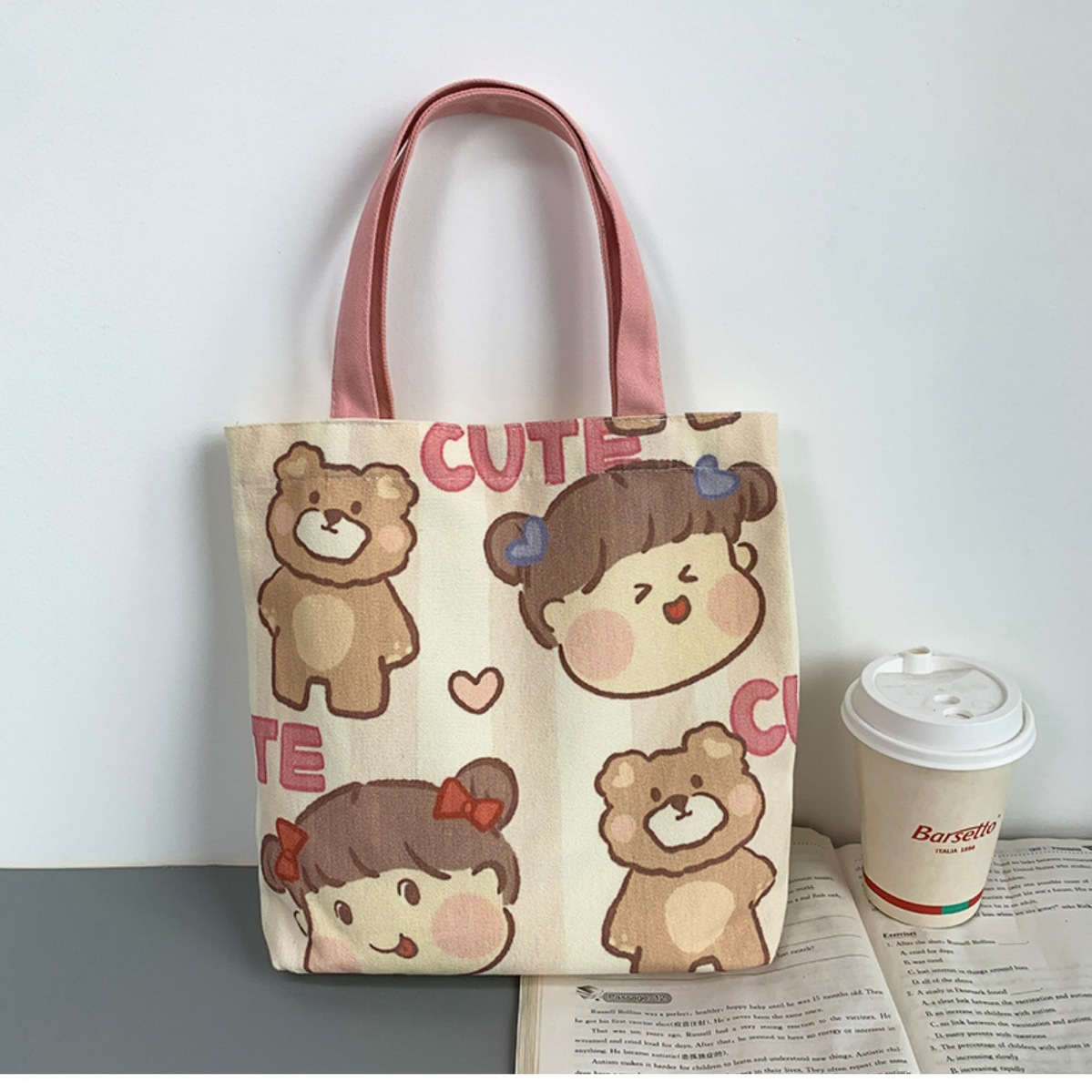 2023 new cartoon Japanese canvas bag women go out durable small cloth bag work lunch box handbag hand bag