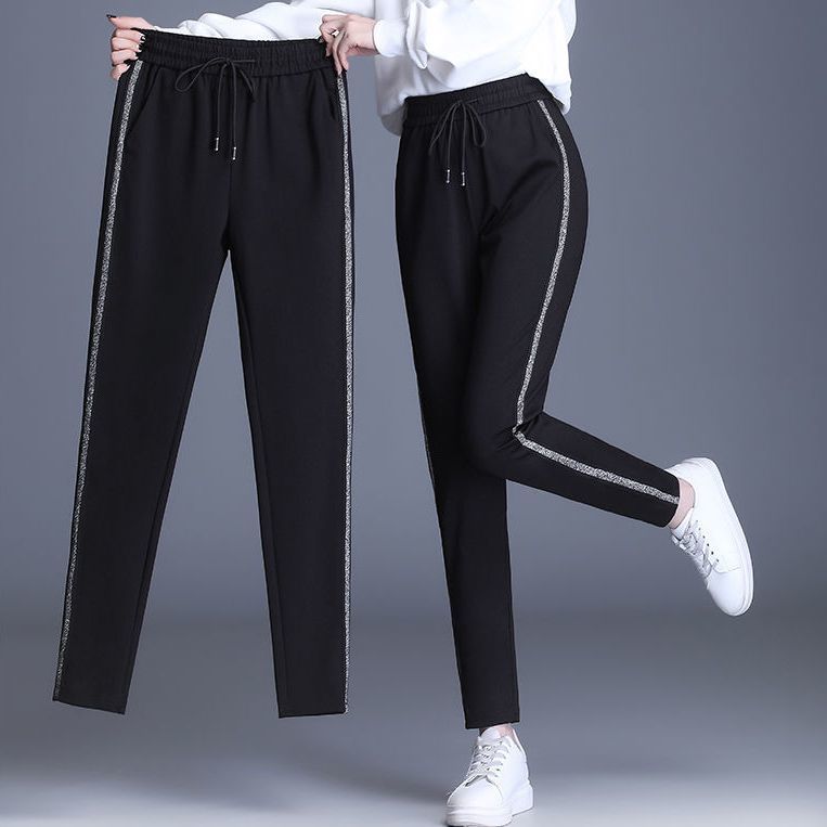 Eight/nine points plus velvet/single pants optional black elastic waist elastic harem pants casual pants female small