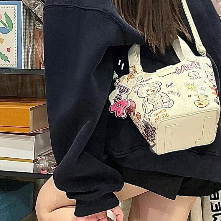 MZ HOUGE塗鴉菜籃子包包水桶包女手提包2022新款休閒單肩包斜挎包