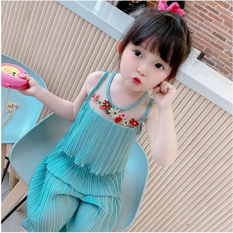 Girls Summer 2020 foreign style girl baby Chiffon suit thin little girl Princess vest two piece set 1-3 years old 6 tide