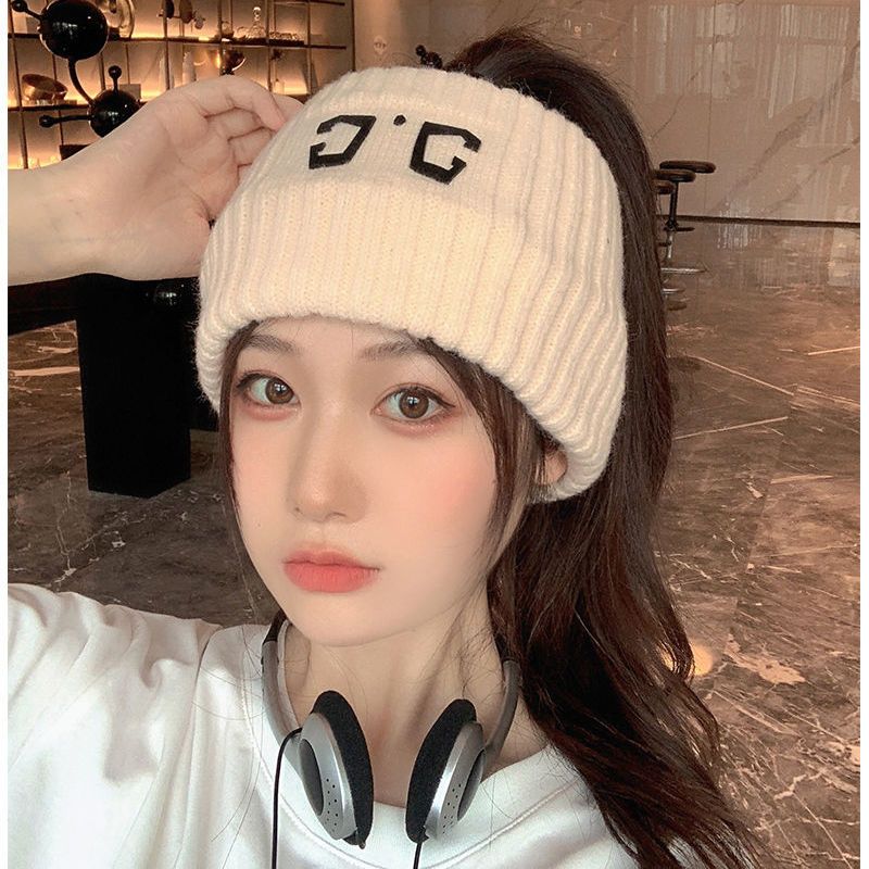 Yang Mi's same Japanese-style coffee-color knitted wool sports headband women's winter sweat-absorbing running Korean ins wide-brimmed headband