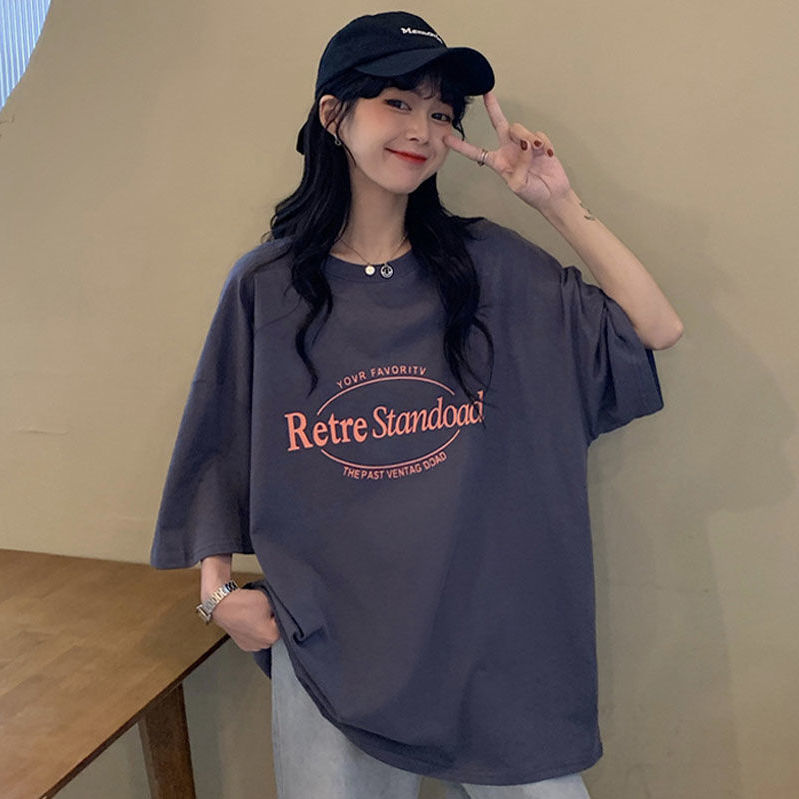 Summer cotton Harajuku style printed short sleeve T-shirt for Korean women