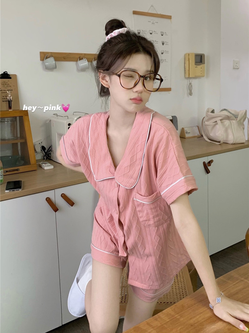 New pajamas female summer Japanese style doll collar short-sleeved shorts Internet celebrity simple and sweet can be worn outside home service suit