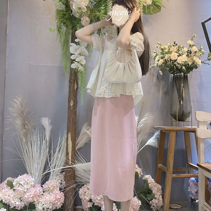 夏裝可鹽可甜鹽系穿搭御姐輕熟風氣質女神范很仙的半身裙兩件套裝
