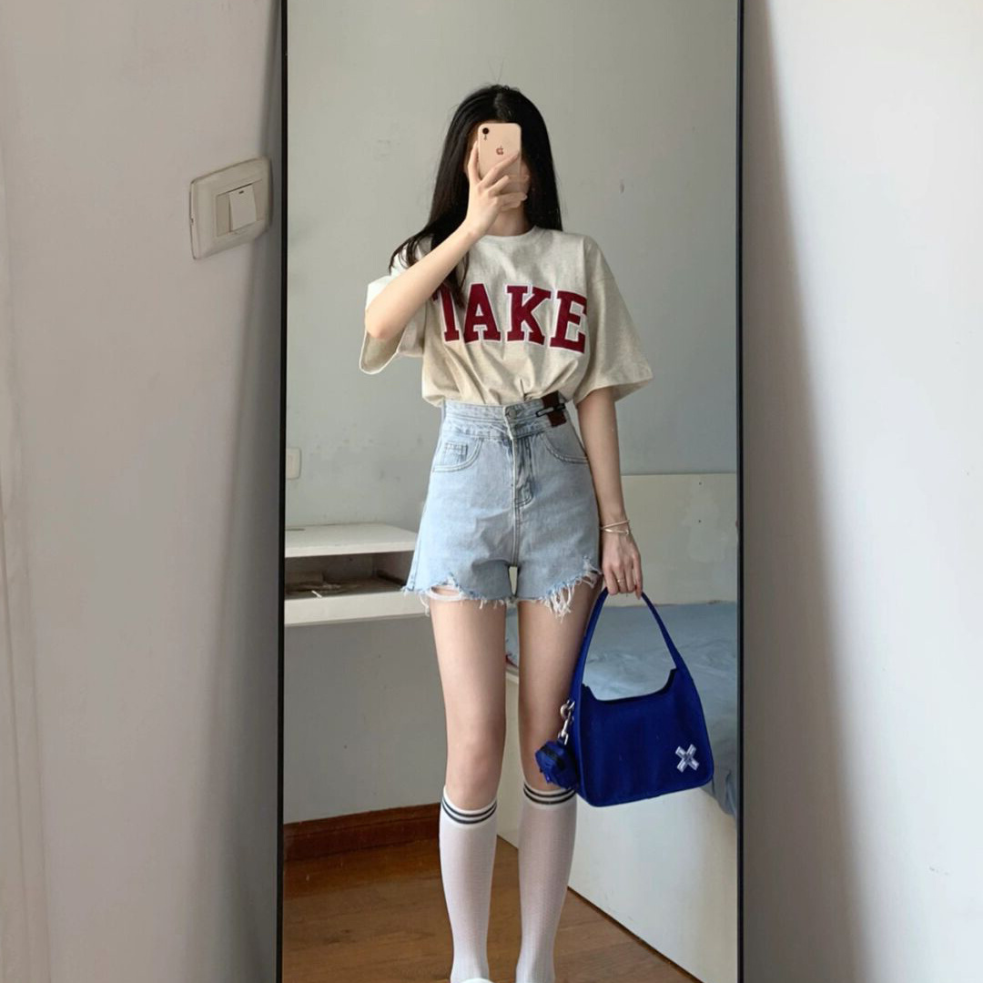 破洞顯瘦高腰闊腿短褲牛仔褲女夏季薄款潮ins設計感小眾a字褲熱褲