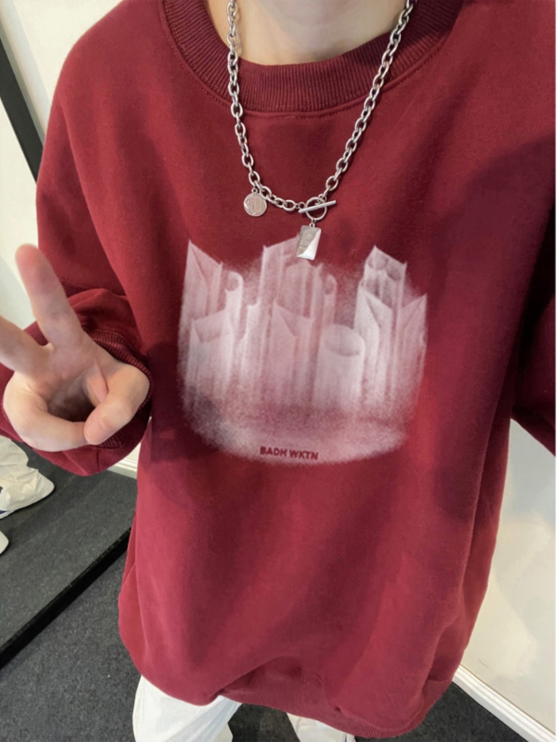 日系cityboy模糊印花美式重磅圓領衛衣男秋季寬鬆打底無帽套頭衫