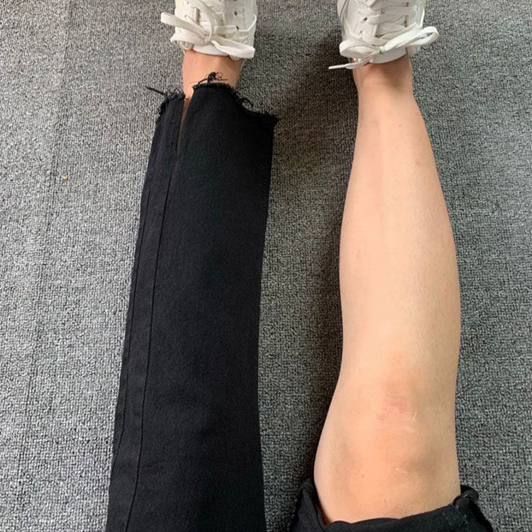 梨形身材開叉牛仔褲女寬鬆春季大碼胖mm直筒高腰顯瘦百搭煙管褲子
