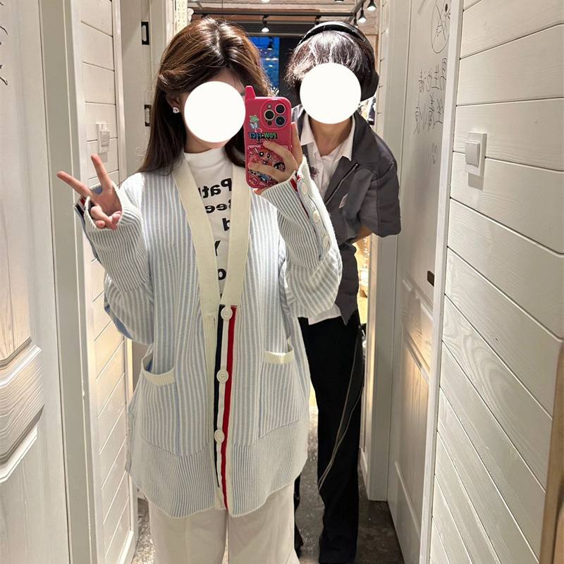 慵懶風撞色v領毛衣外套女新款韓版洋氣寬鬆遮肉百搭休閒針織開衫