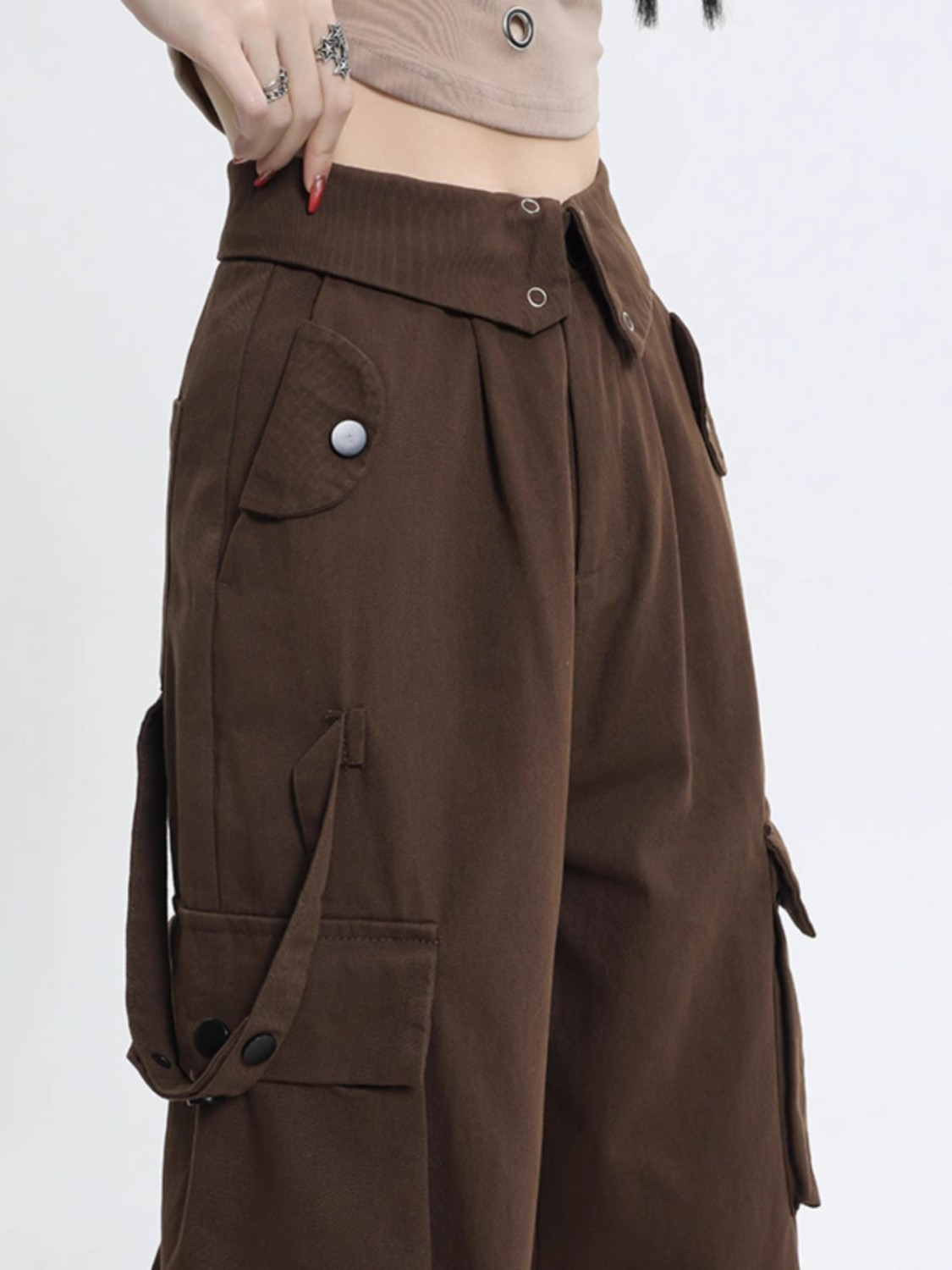 American retro brown work jeans for women spring and autumn new coffee color high waist loose straight design long pants