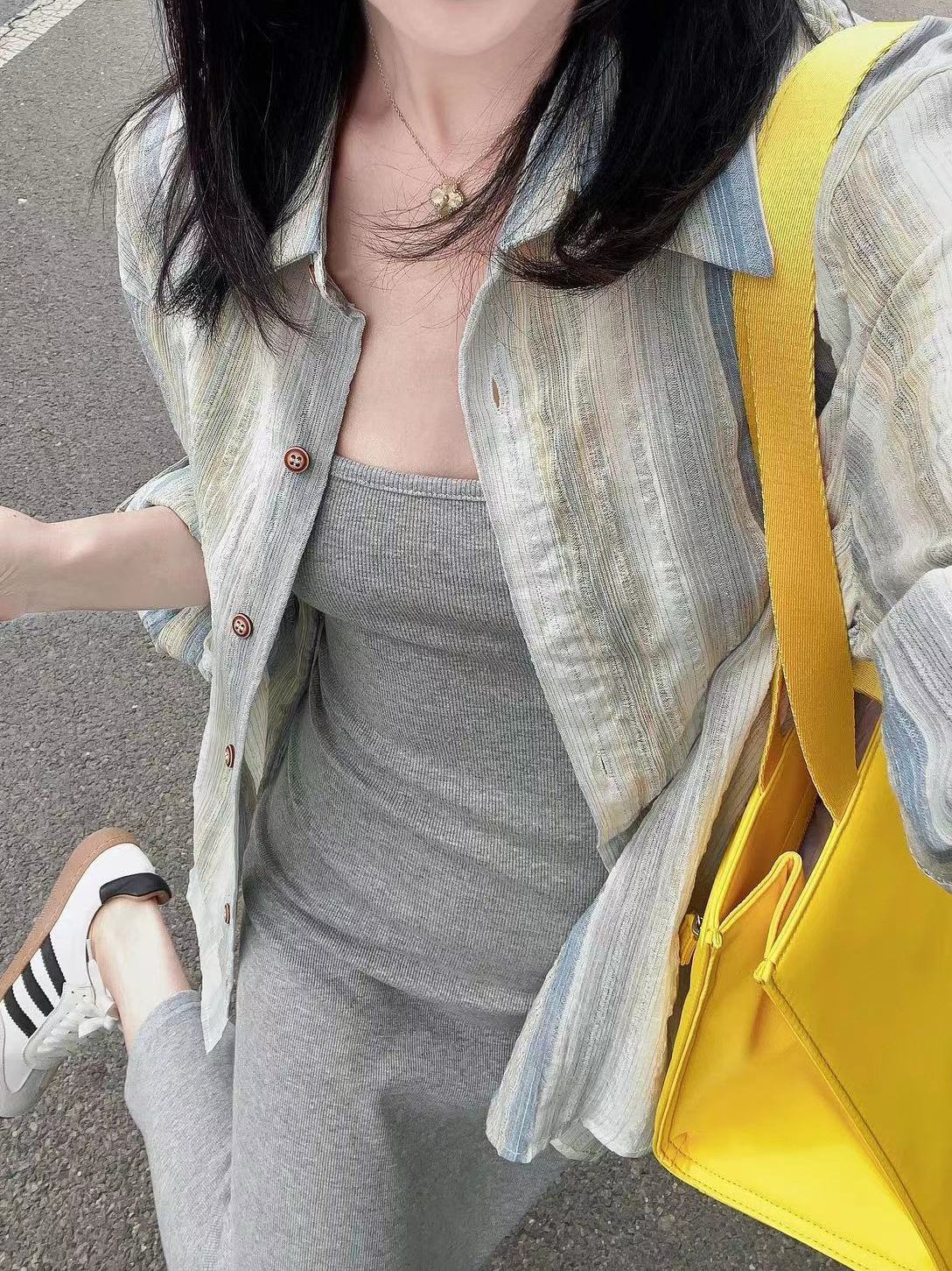 2023夏季薄款法式氣質ins條紋襯衫女寬鬆休閒襯衣防曬外搭上衣潮