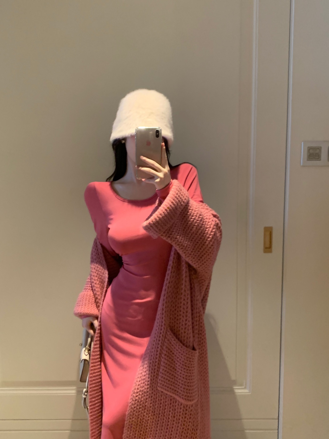 Xiaozi raspberry color lazy spring and autumn mid-length dress women look thin and high-end Korean version loose  new