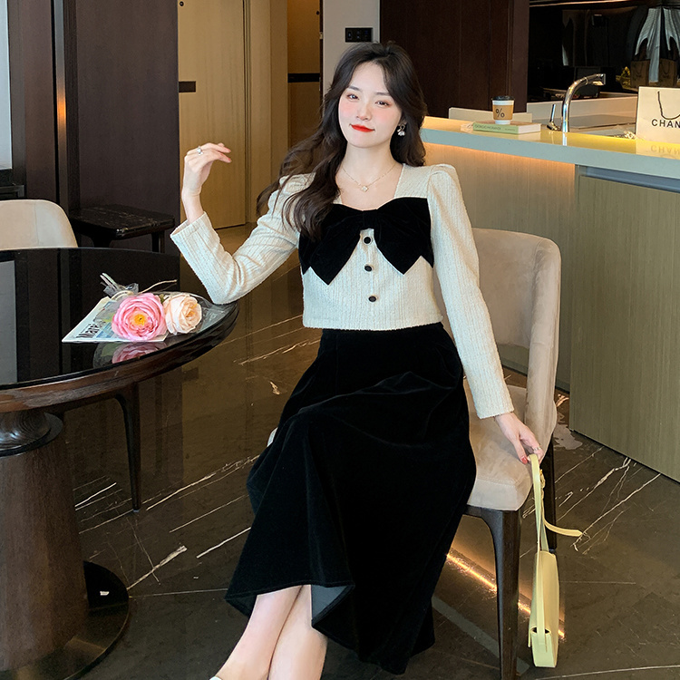 小香風套裝裙兩件套大碼胖妹妹法式上衣絲絨裙子顯瘦遮肉兩件套潮