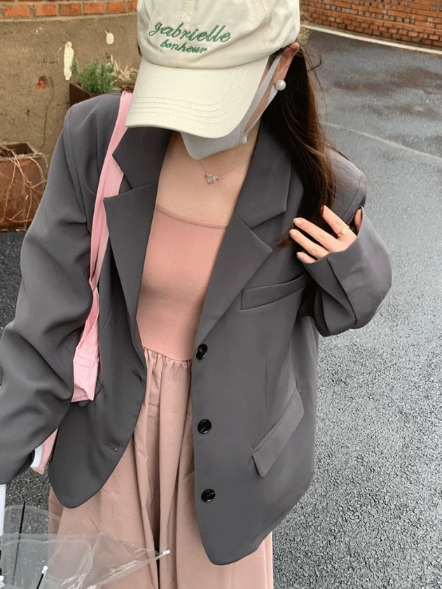 Gray high-end chic suit jacket for women 2023 spring and autumn new style small loose slim casual suit