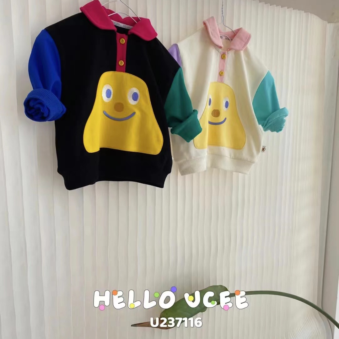 2022 autumn new color contrast design children's sweater long-sleeved boys and girls brother and sister clothing embroidered kindergarten wear