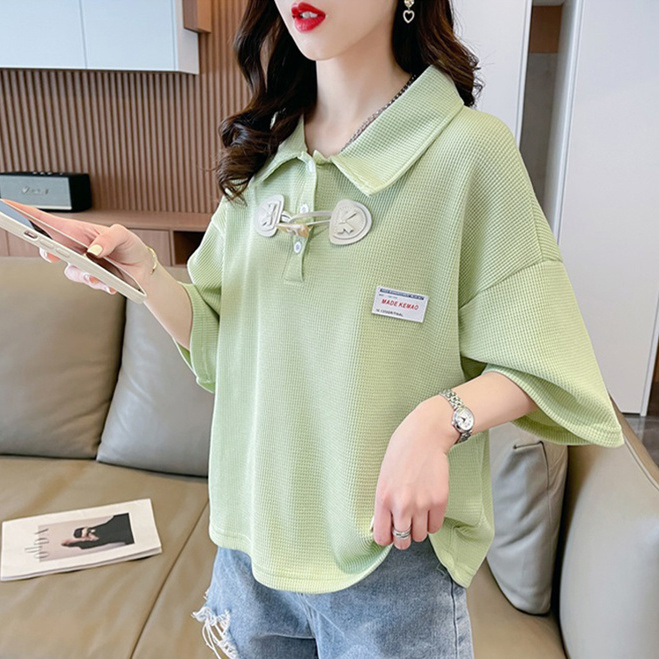 Niche design short-sleeved t-shirt women's summer Korean version loose small lapel polo shirt half-sleeved short top