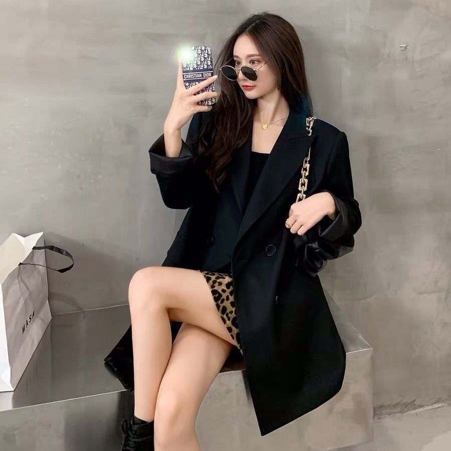 White suit jacket for women  spring and autumn new Korean style loose casual temperament double-breasted suit top for women