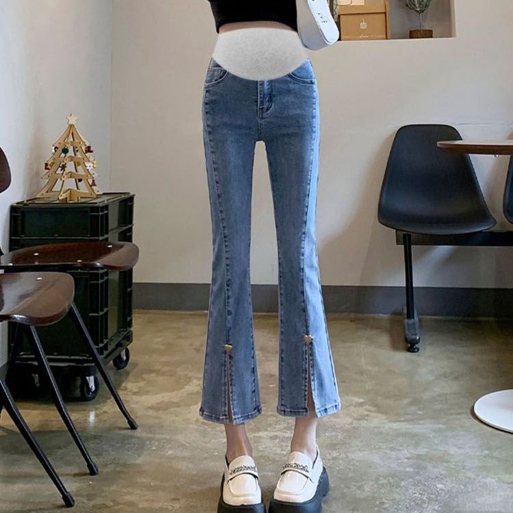 Pregnant women's jeans spring and autumn style stretch bottoming sports micro-flared wide-leg slim and tall loose nine-point casual pants