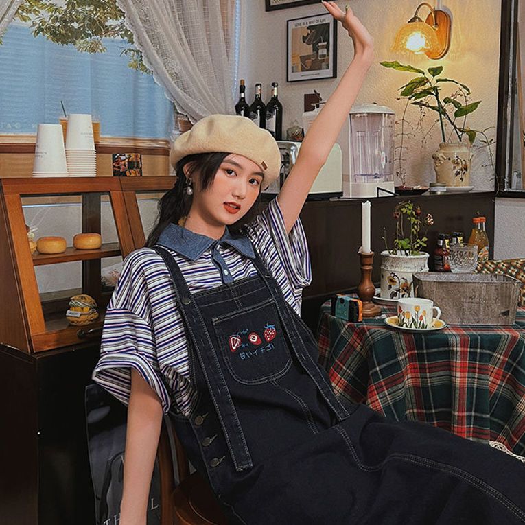 牛仔背帶裙女設計感小眾連衣裙夏季韓版寬鬆可愛日系小個子中長裙