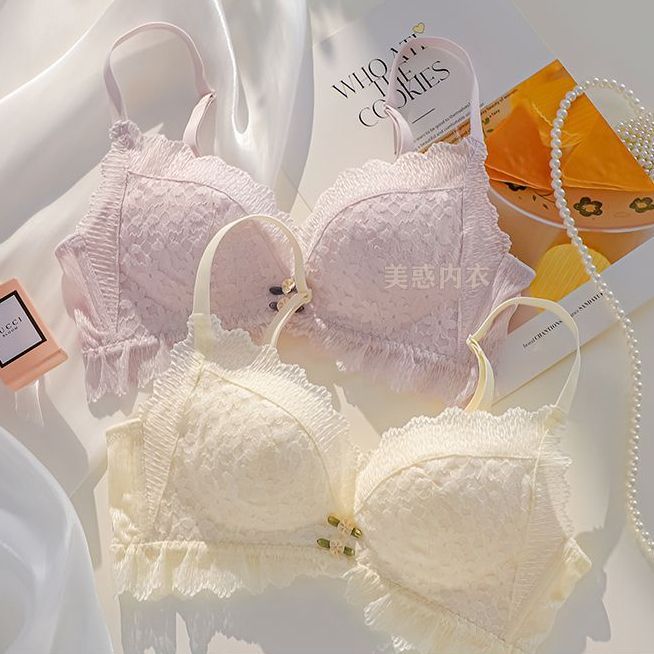 New Japanese girls' bra set small chest gathers without steel ring to close breasts anti-sagging anti-expansion sexy underwear