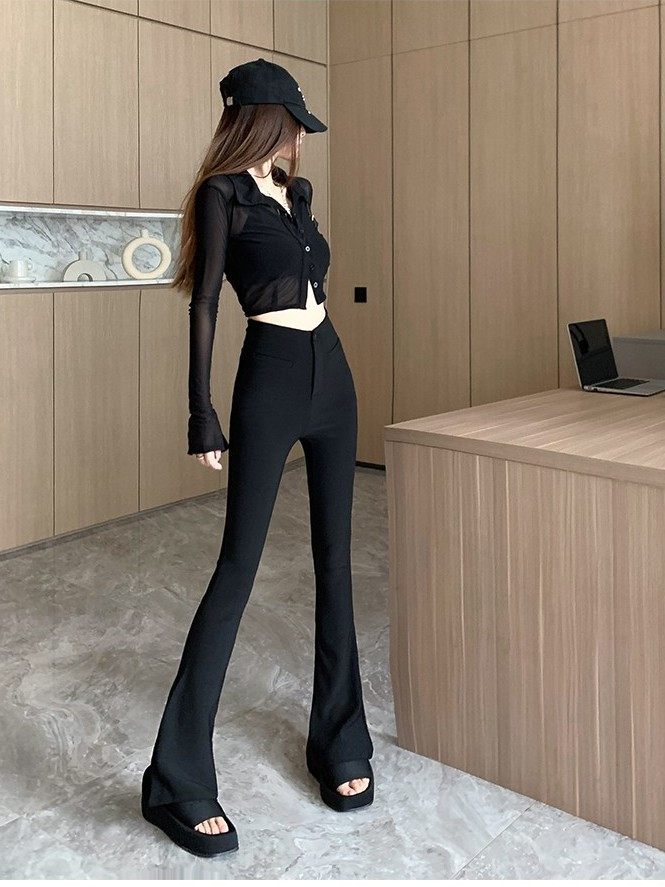 Chen Dayu black suit trousers women's early autumn new design high waist slimming micro flared horseshoe trousers