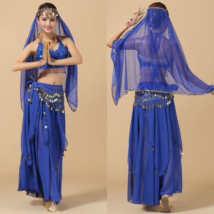印度舞蹈演出服新疆舞民族舞肚皮舞舞蹈表演服文胸吊币裙套装T016
