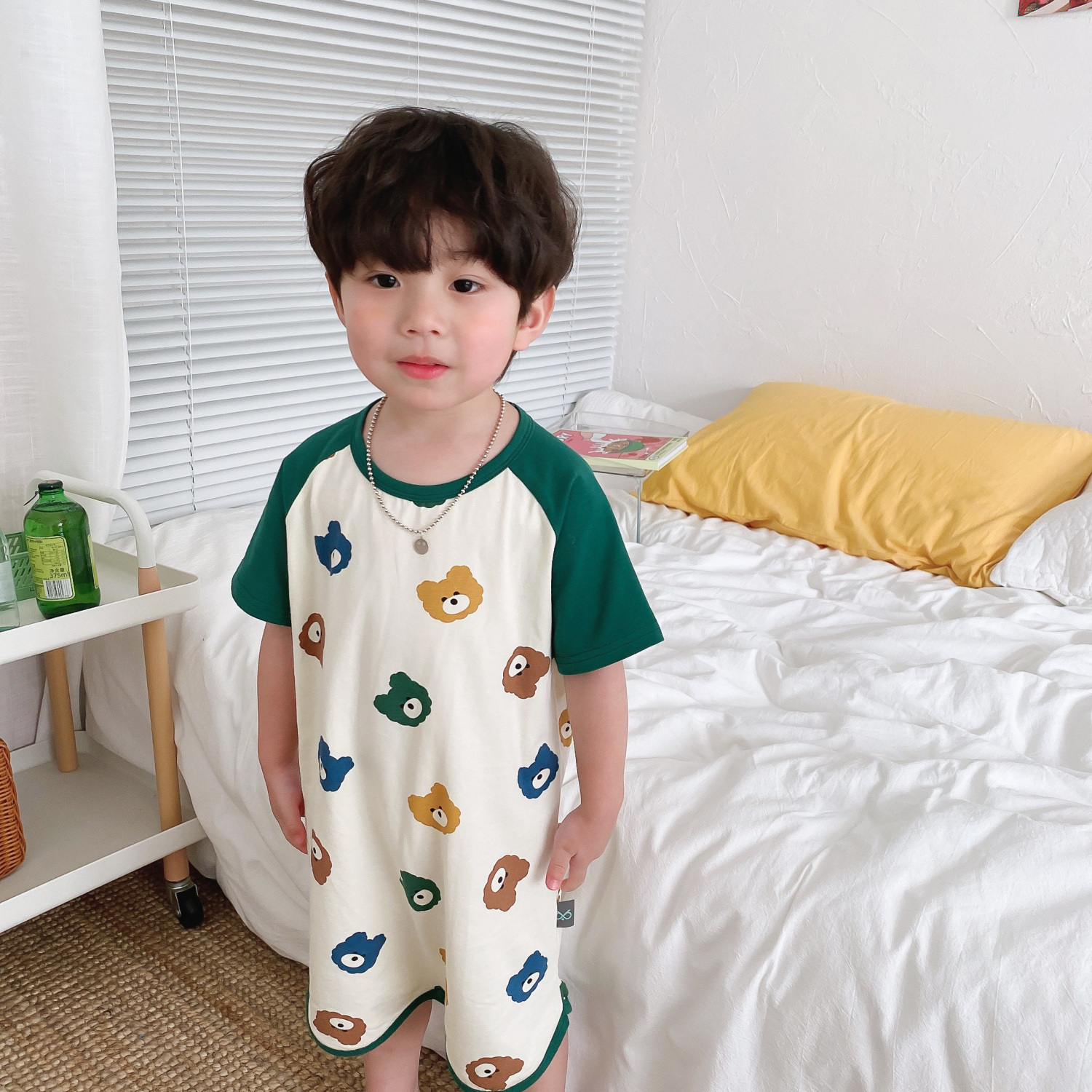 Baby cotton one-piece pajamas boys' cartoon nightgown children's summer home clothes girls' nightdress thin section air-conditioning clothes