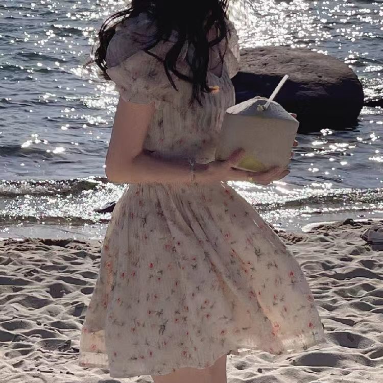 French style gentle style advanced first love tea break milk sweet skirt design sense niche floral waist dress female summer