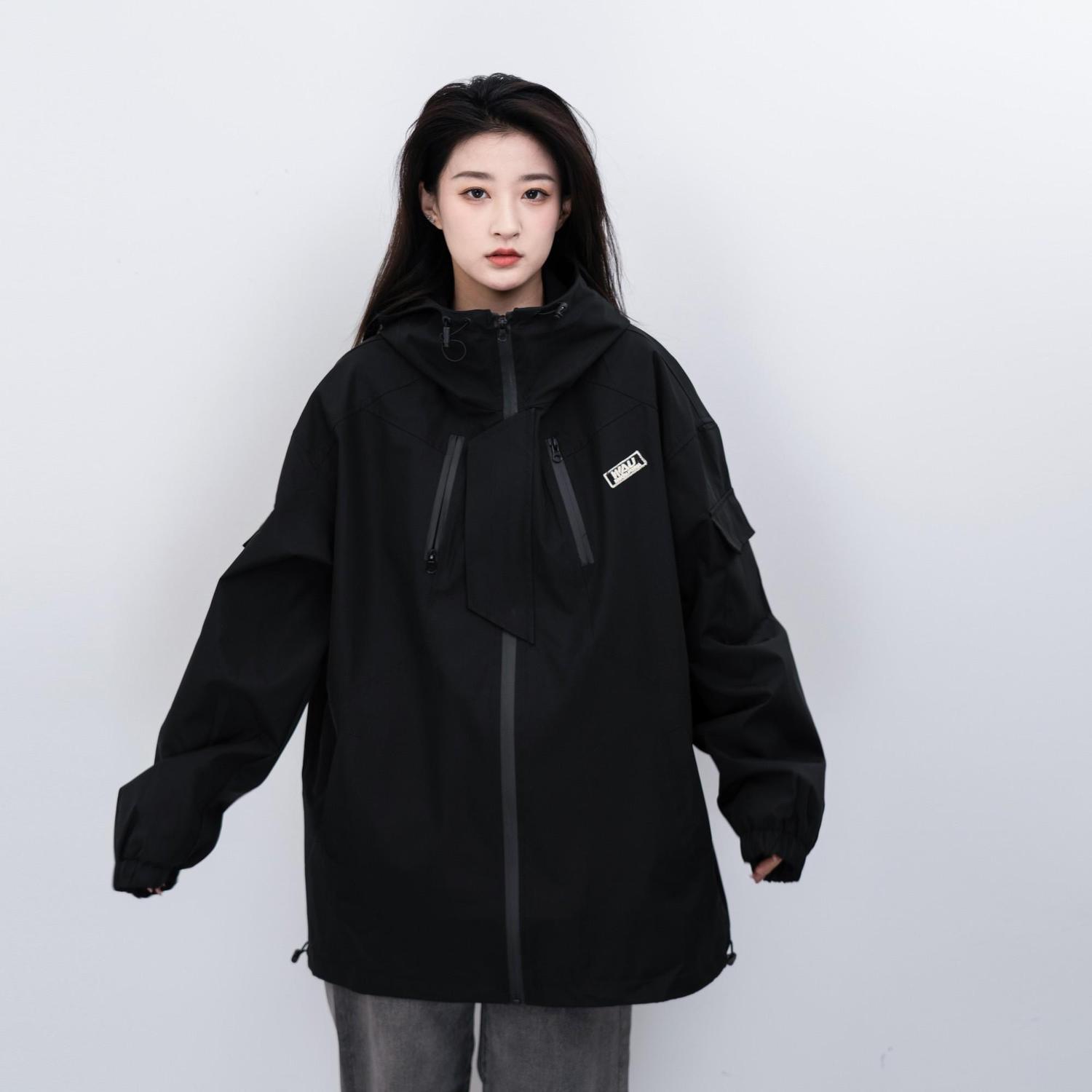 韓版春秋新款美式衝鋒衣外套女寬鬆簡約休閒款戶外機能風潮牌夾克