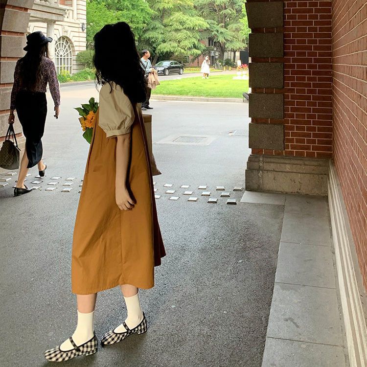 时尚套装女夏季韩版泡泡短袖T恤+日系复古背带裙子两件套装潮
