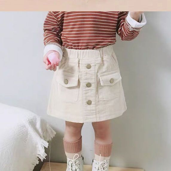 Girls' skirt autumn and winter 20 new foreign style girl corduroy Korean version children's fleece outerwear A-line short skirt