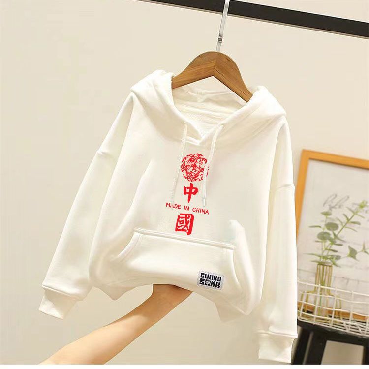  spring and autumn new children's hooded sweater red tiger year big children's all-match pullover Chinese style top trend