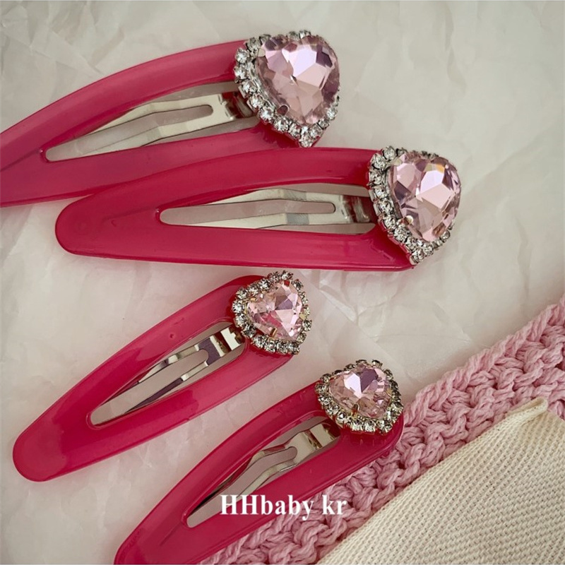 Korean version of ins wind Barbie pink bright diamond peach heart hot girl wind pair clip bb clip bangs hair clip sweet wind side clip