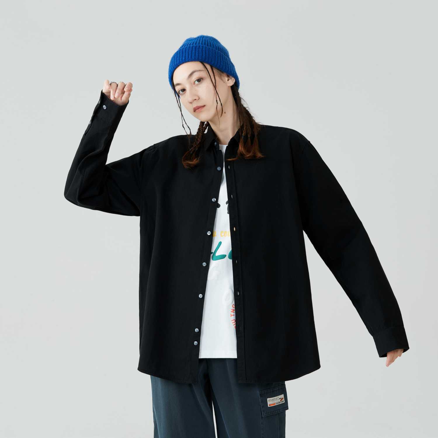 男女同款純棉春秋外穿印花寬鬆情侶襯衫長袖商務休閒百搭薄款外套