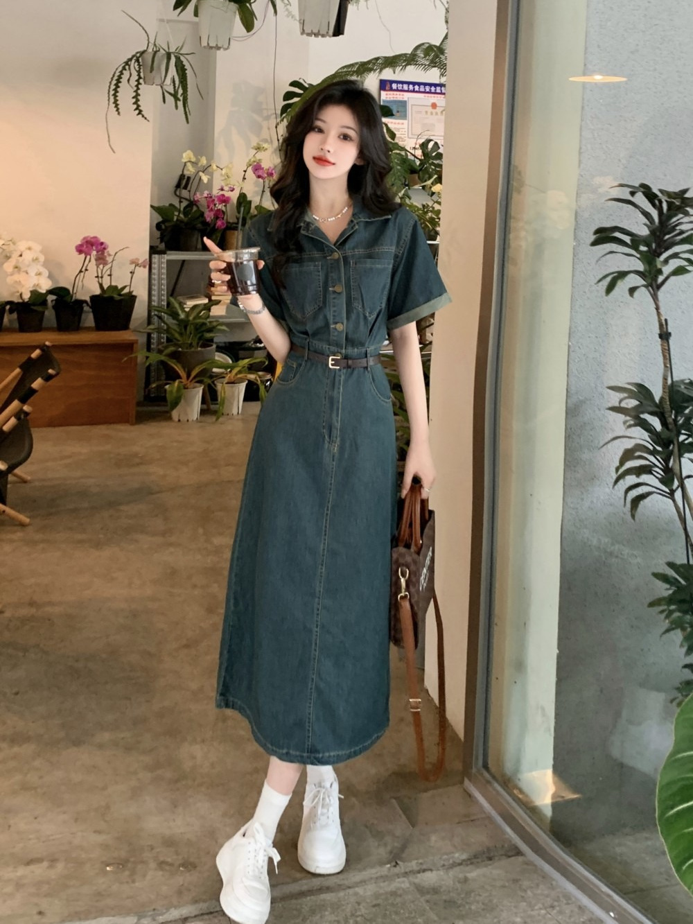 Denim dress women's summer niche design high-end temperament goddess Fan Hong flavor retro chic long skirt