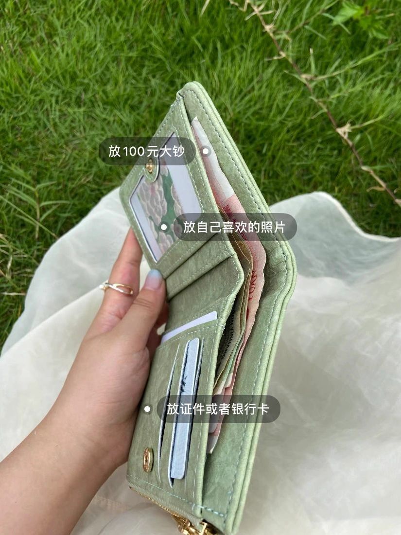 復古小錢包~ins錢包女短款學生歐美清新摺疊簡約文藝搭扣真皮質感