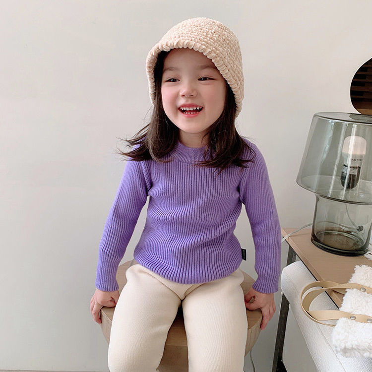 Children's sweater 2023 boys and girls round neck casual bottoming solid color pullover western style knitted top can be worn outside