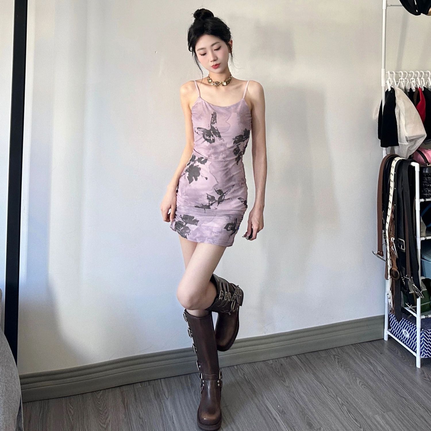 Xiaozi Pure Desire Slim Slim Slim Small High-end Temperament Package Hip Dress Hot Girl Floral Sling Skirt Female Summer