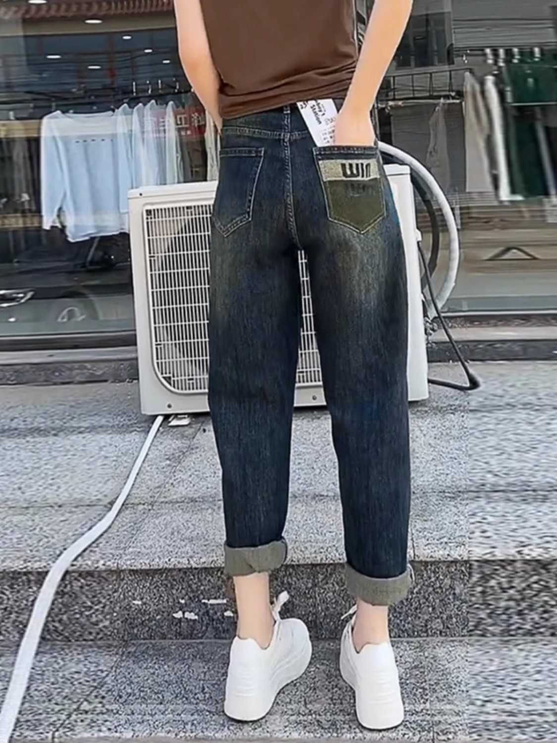胖妹妹哈倫牛仔褲女2023年秋季新款大碼高腰遮胯顯瘦彈力老爹褲子