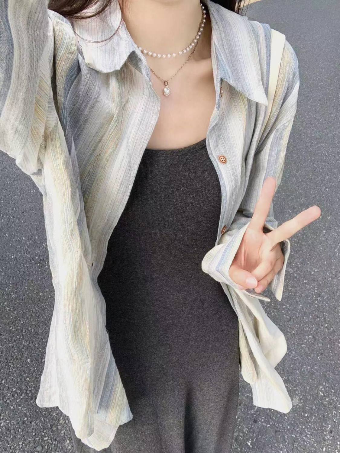 夏季新款輕薄透氣防曬襯衫外套女寬鬆休閒中長款襯衣外穿復古上衣