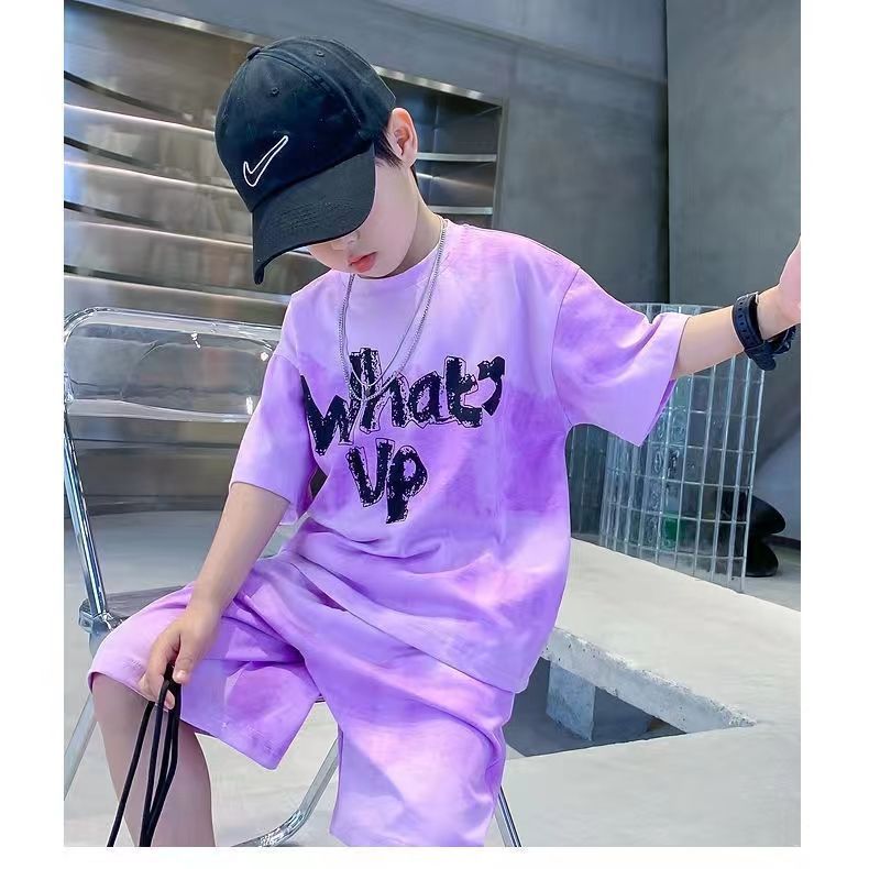 Boys' summer clothes 2023 new short-sleeved suits for big boys ice silk children's quick-drying sports basketball clothes fried street clothes