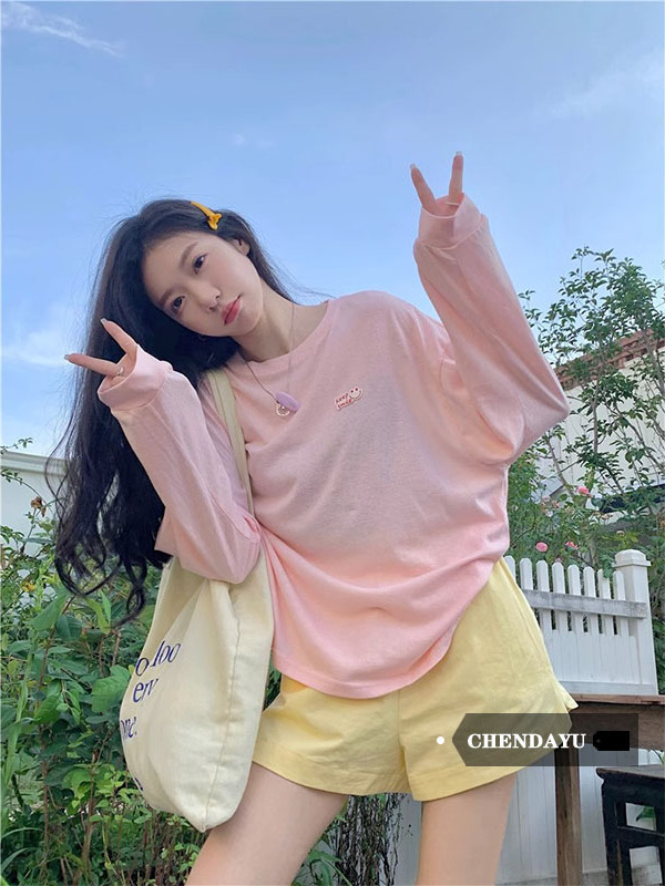 Chen Dayu pink long-sleeved sunscreen shirt T-shirt women's autumn loose blouse thin section air-conditioned shirt casual top tide