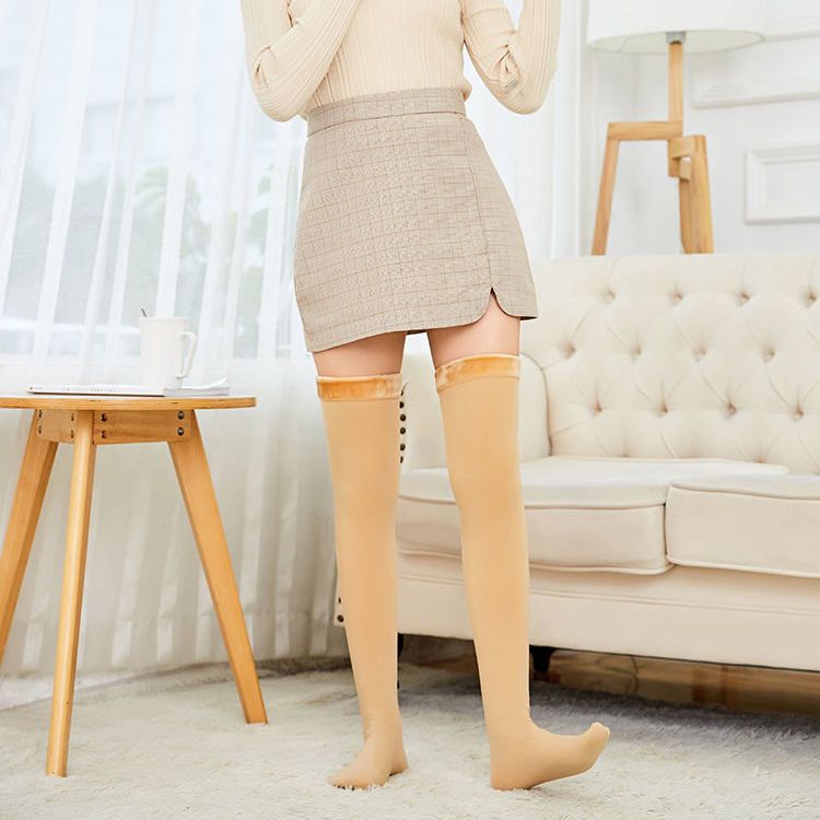 Plus velvet thickening and lengthening knee pads autumn and winter women's over-the-knee leggings stockings to keep warm old cold legs anti-cold socks