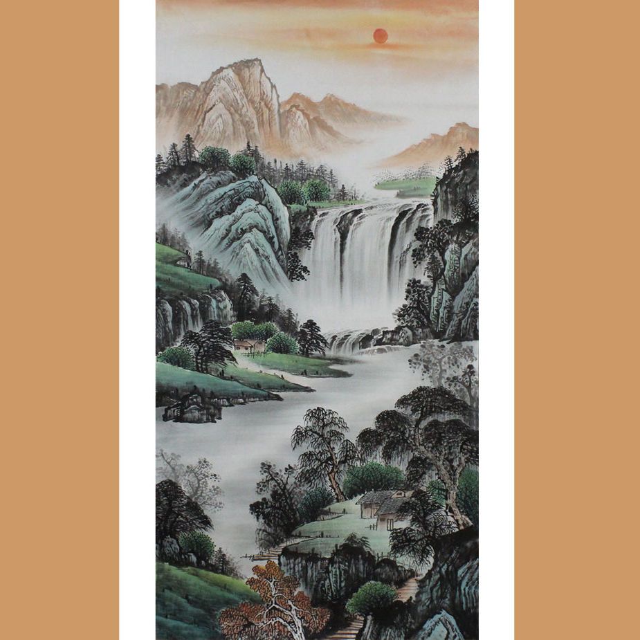 四尺聚宝盆山水画 国画竖幅厅室风水画 旭日东升山水画靠山装饰画【3