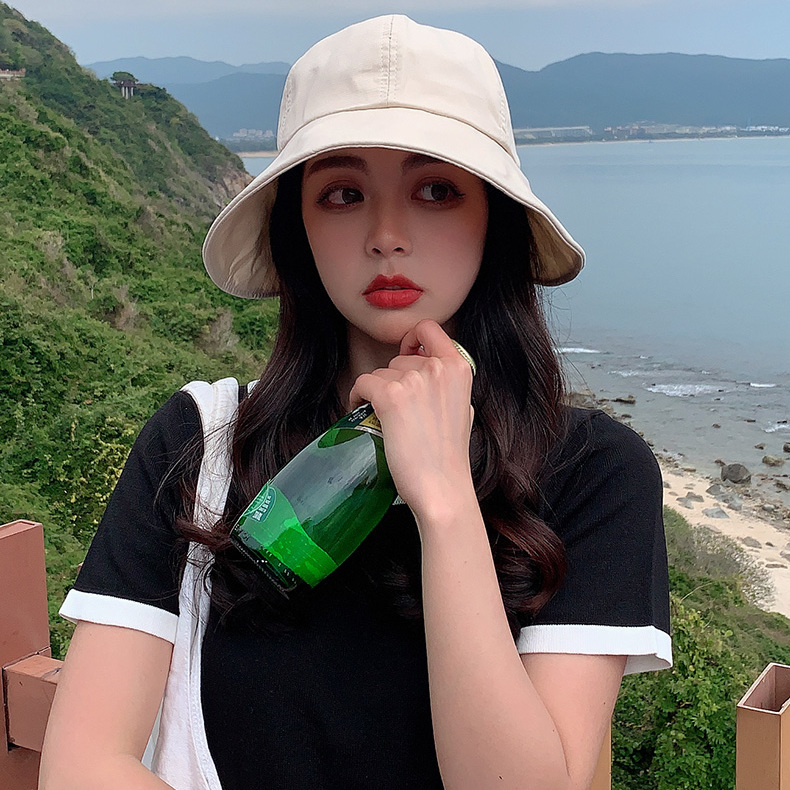 Fisherman hat female summer can tie ponytail sun hat Korean version of the all-match sunscreen face cap thin section cotton sun hat