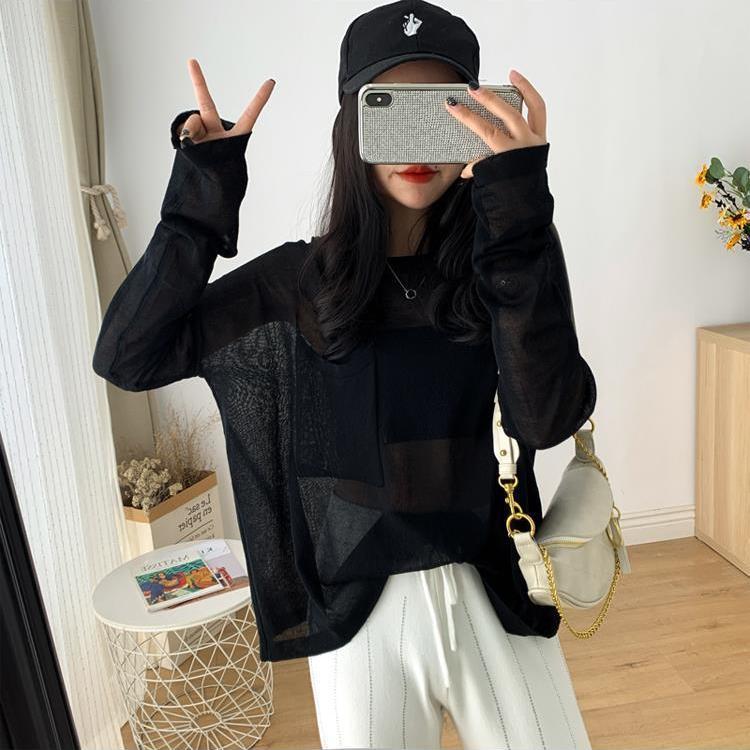 防曬衣服女新款學生韓版寬鬆夏季薄款防紫外線冰絲長袖t恤ins上衣
