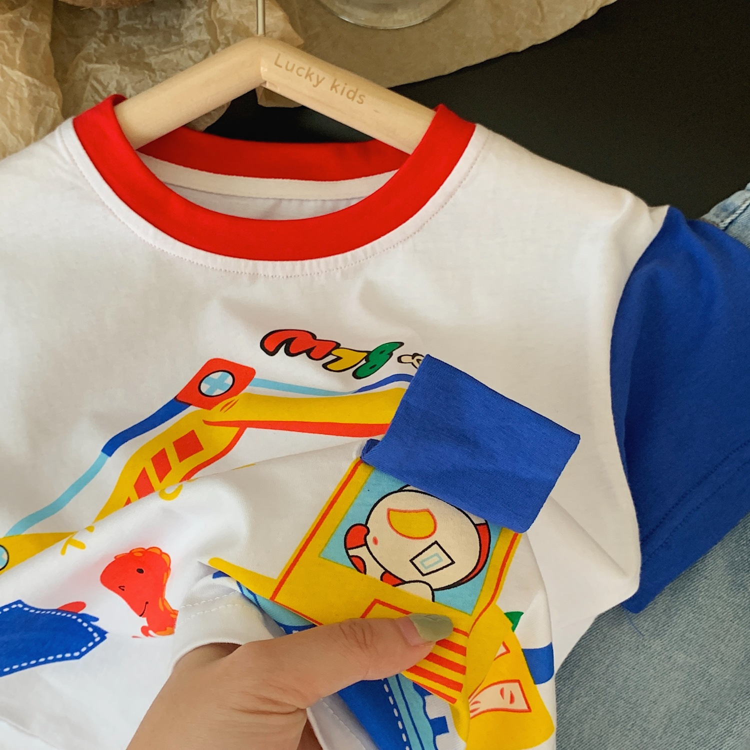 儿童短袖T恤夏款中小童宝宝卡通挖掘机纯棉半袖上衣男童夏装