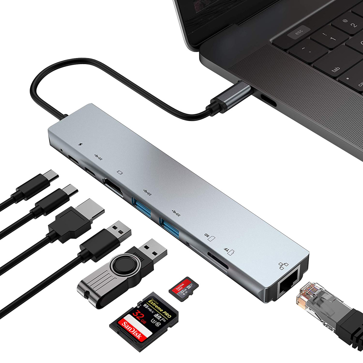 k HDMI 8ni s SD/TF kartou, vysokorychlostní 100Mbps Ethernet port, dokovací stanice typu C_voghion.com