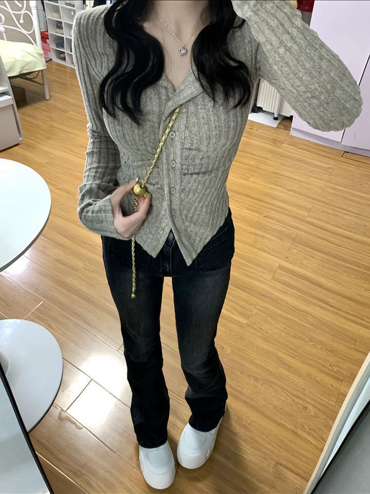 辣妹設計感開衫女秋季2023新款純欲修身收腰時髦短款上衣